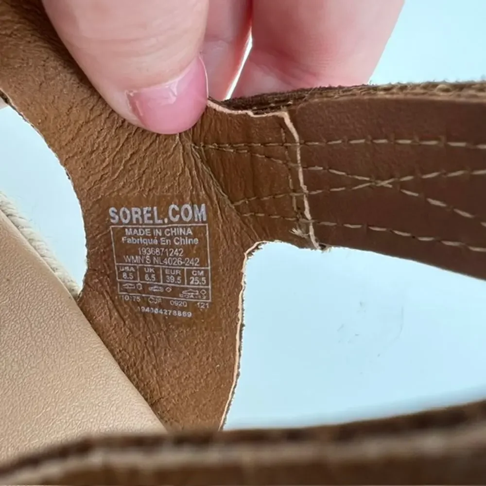 Sorel Cameron Wedge Multi-Strap Sandals Womens 8.5 Green Brown Leather Comfort